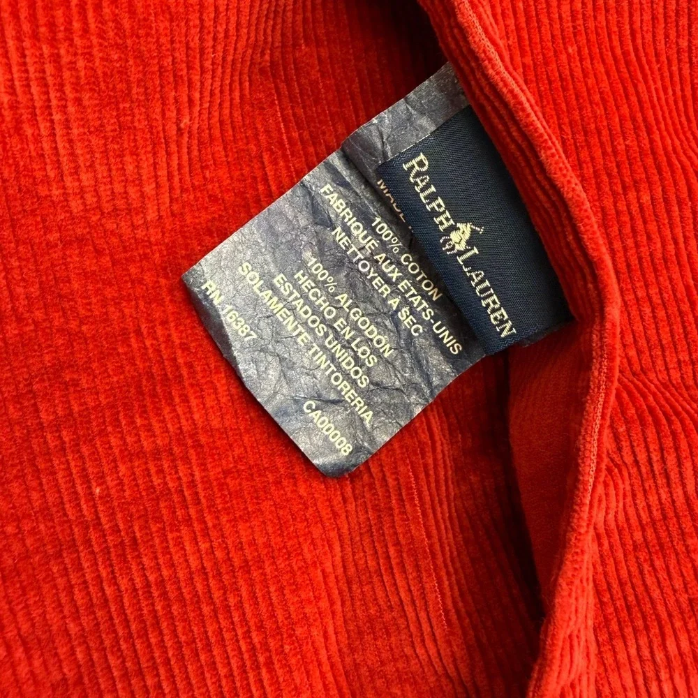Ralph Lauren Camden Red Corduroy Ruffled Pillow Sham Standard Cotton USA RN16387